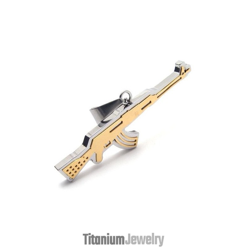 שרשרת תליון רובה Ak47 מטיטניום טהור זהוב לגברים שרשרת תליון רובה Ak47 מטיטניום טהור זהוב לגברים