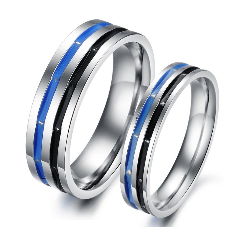 טבעת טיטניום כחולה-שחורה קלה לשימוש לאוהבים
