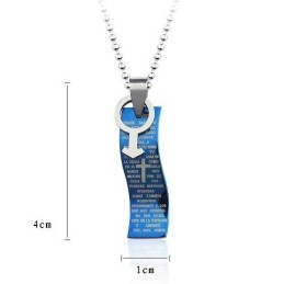 תליון ושרשרת טיטניום בסגנון כחול בצורת צלב תנ"ך לגבר
