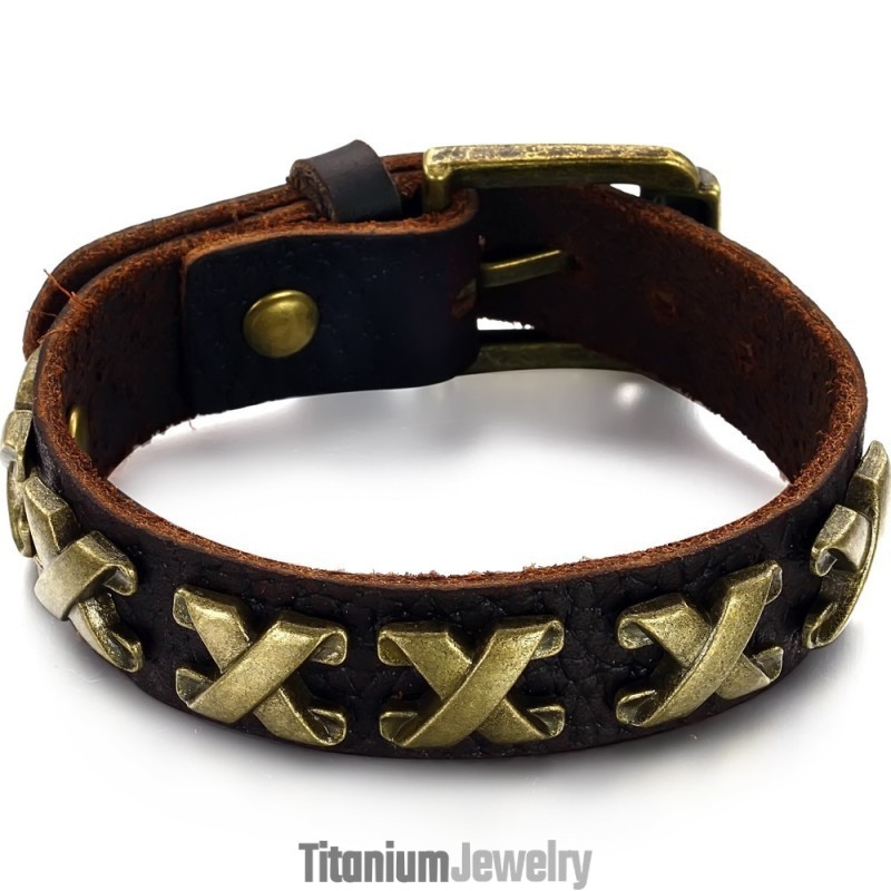 צמיד עור טיטניום באיכות גבוהה עם מספרים רומיים