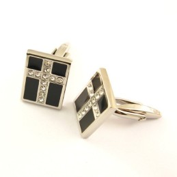 חפתים מצופים טיטניום ושחור IP עם צלב יהלומים