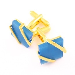 חפתים מצופים טיטניום וזהב עם אגת בצבע תכלת