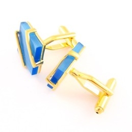 חפתים מצופים טיטניום וזהב עם אגת בצבע תכלת