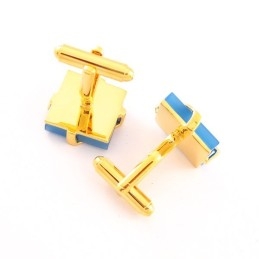 חפתים מצופים טיטניום וזהב עם אגת בצבע תכלת