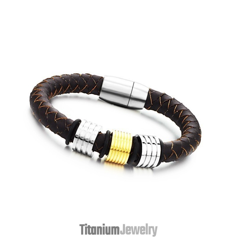 צמיד עור טיטניום חום לגברים קל לשימוש