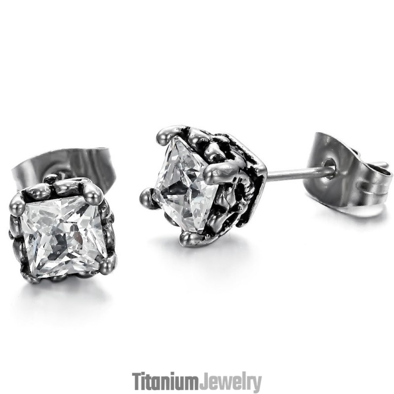 עגילי טיטניום יוניסקס באיכות יציבה עם יהלום