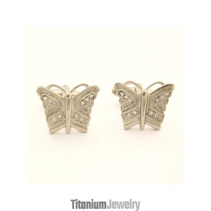 חפתים מטיטניום פרפר עם יהלומים