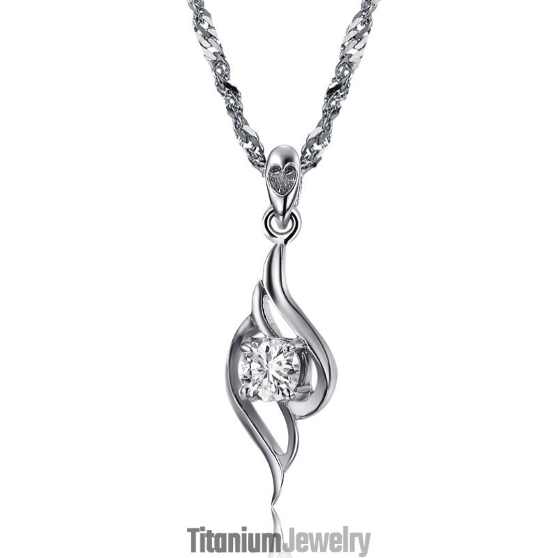 שרשרת טיטניום מצופה פלטינה בצורת נוצה נשית באיכות גבוהה