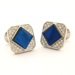 חפתים מרובעים מטיטניום עם קריסטל כחול ויהלומים