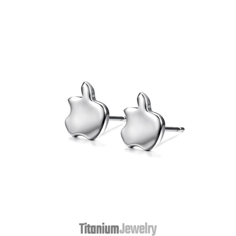 עגילי טיטניום בצורת תפוח בציפוי פלטינה קלים לשימוש לנשים