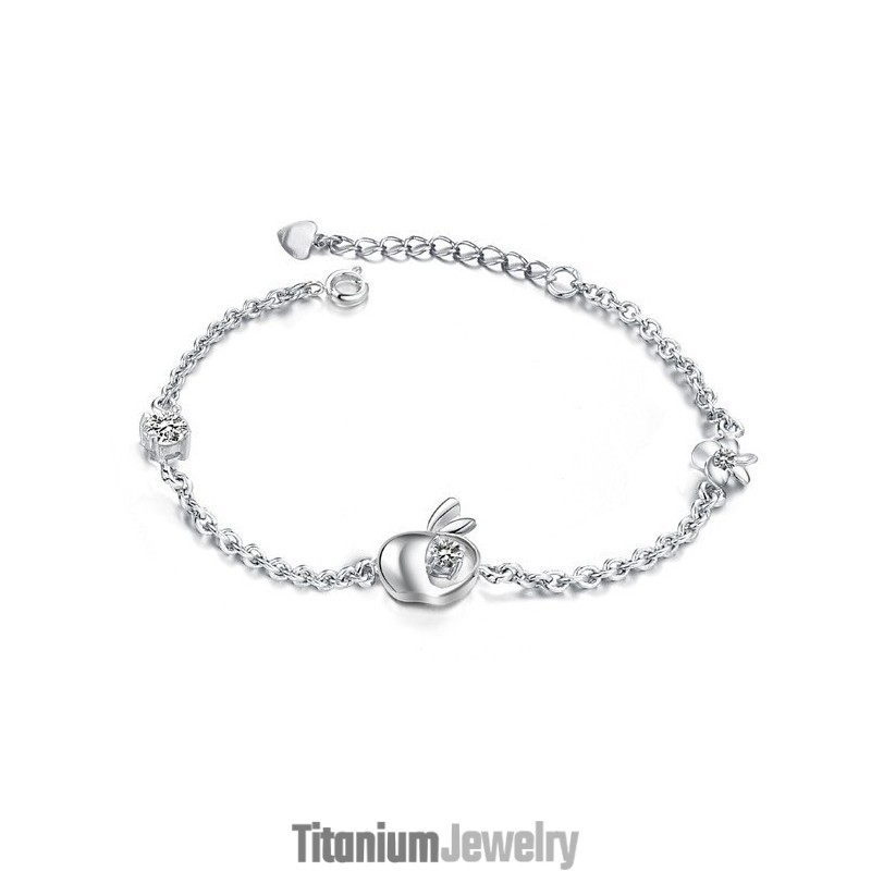 מגוון רחב של צמידי טיטניום בצורת תפוח לנשים בציפוי פלטינה עם יהלומים