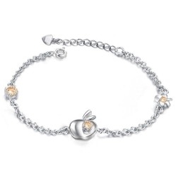 מגוון רחב של צמידי טיטניום בצורת תפוח לנשים בציפוי פלטינה עם יהלומים