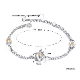 מגוון רחב של צמידי טיטניום בצורת תפוח לנשים בציפוי פלטינה עם יהלומים