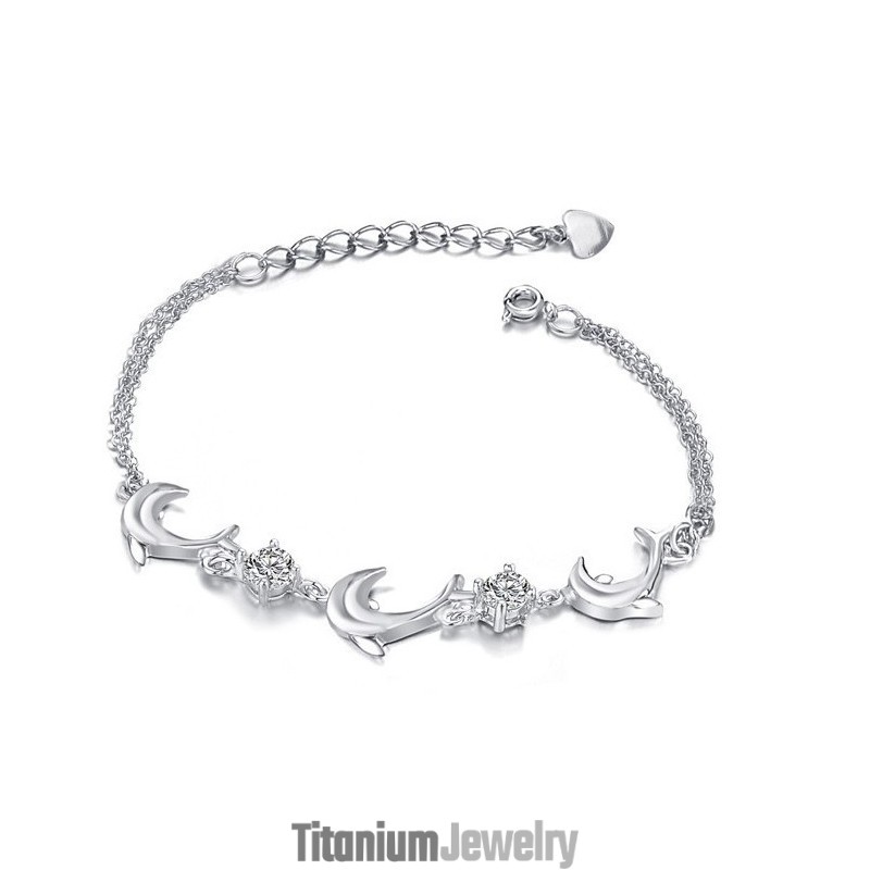 צמיד טיטניום בצורת דולפין מצופה פלטינה עם קריסטל, איכות וכמות מובטחים