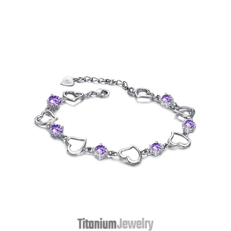 צמיד טיטניום מצופה פלטינה אלגנטית ואיכותית לנשים עם יהלום סגול