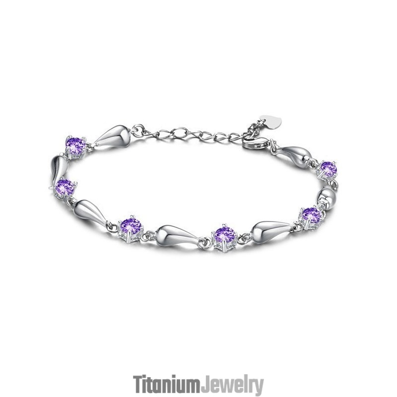 צמיד טיטניום בציפוי פלטינה סגול עם יהלומים, עמיד לשימוש לנשים