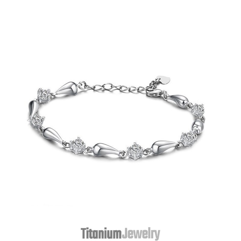 צמיד טיטניום מצופה פלטינה לנשים עם יהלומים, איכות וכמות מובטחים