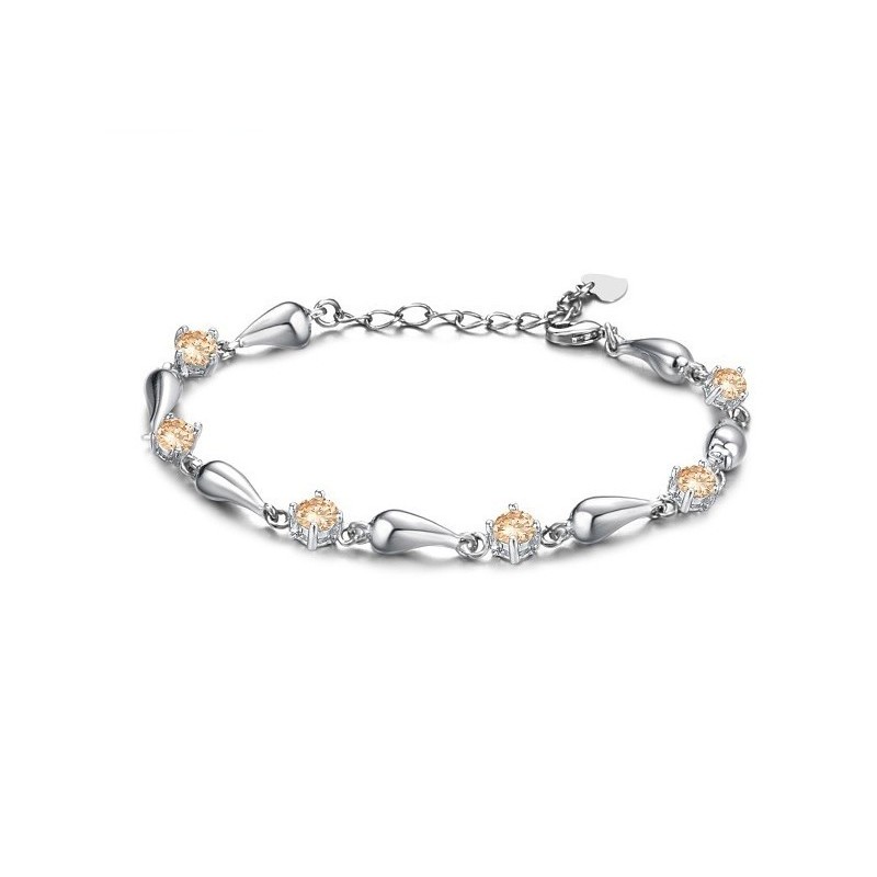 צמיד טיטניום מצופה פלטינה ואיכות מעולה לנשים עם טיפת מים ויהלום