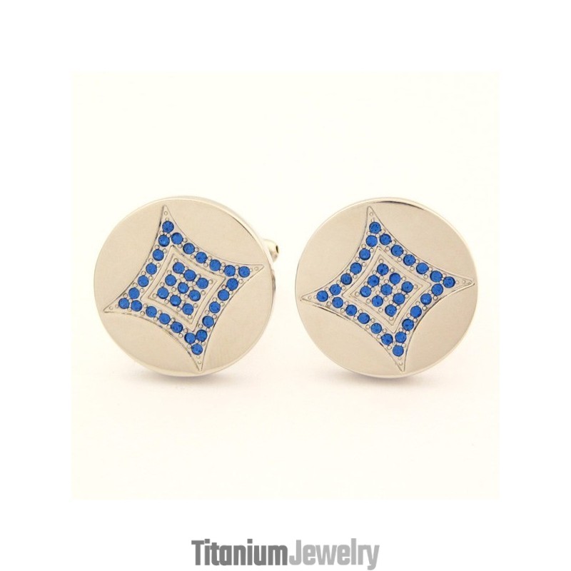 חפתים עגולים מטיטניום עם יהלומים כחולים