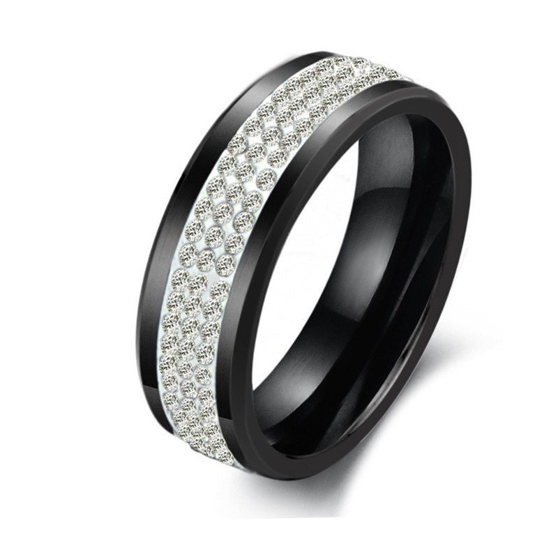 טבעת קרמיקה טונגסטן שחורה באיכות מעולה עם ריינסטון