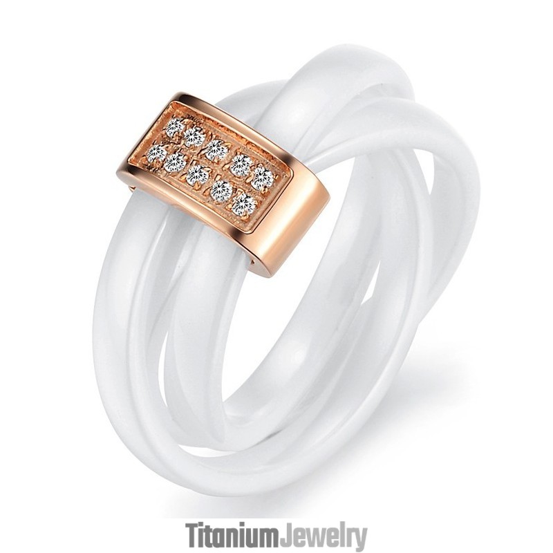 טבעת קרמיקה טונגסטן טריציקלית באיכות יציבה עם ריינסטון