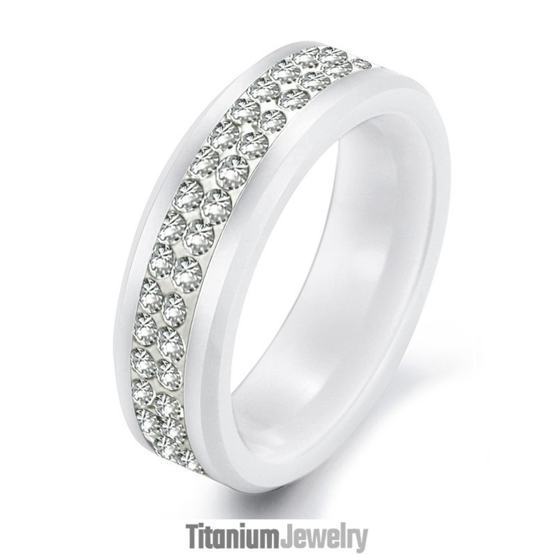 טבעת קרמיקה טונגסטן לבנה באיכות גבוהה עם ריינסטון