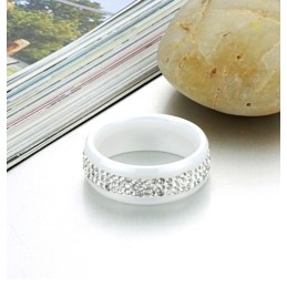 טבעת קרמיקה טונגסטן לבנה באיכות גבוהה עם ריינסטון