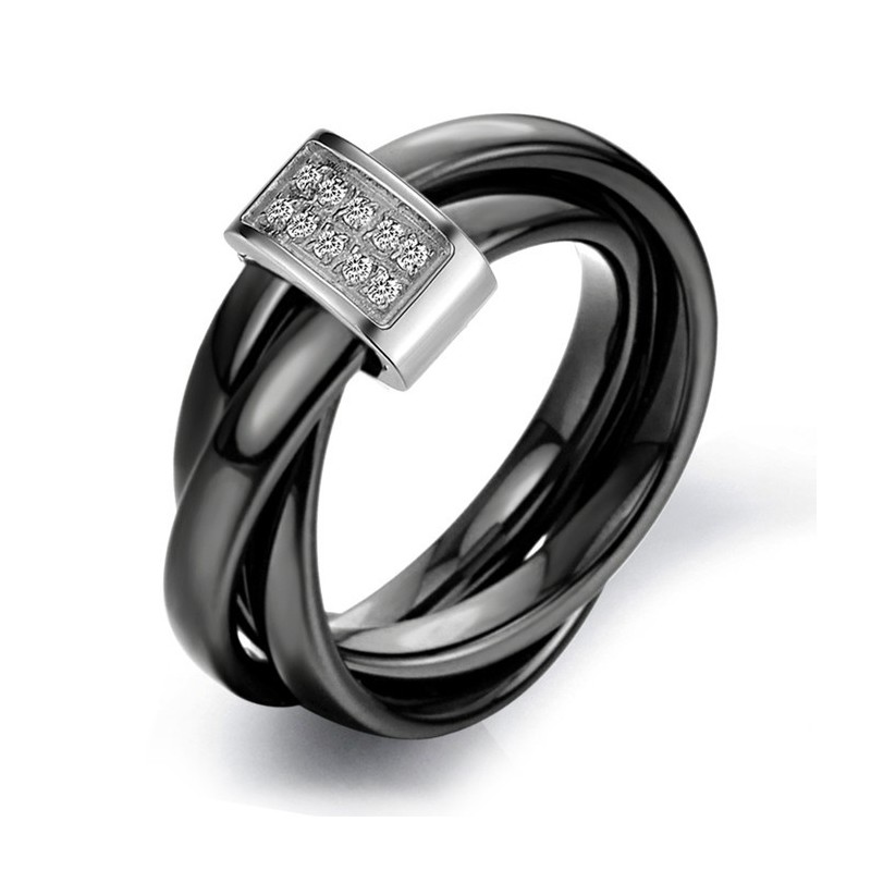 טבעת קרמיקה טונגסטן שחורה בעלת שם עולמי עם אבני חן