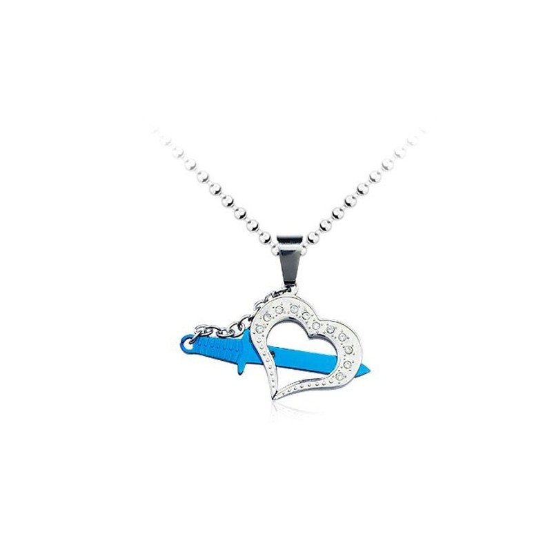 תליון אהבה טיטניום כחול לגברים מסוגנן - שרשרת חופשית