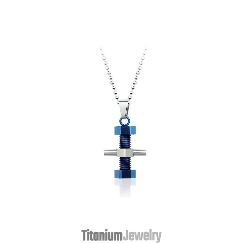 תליון טיטניום קלאסי לגברים בצורת מכונה בצורת בורג - שרשרת חופשית