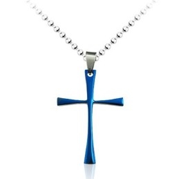 תליון צלב טיטניום כחול פשוט לגברים - שרשרת חופשית