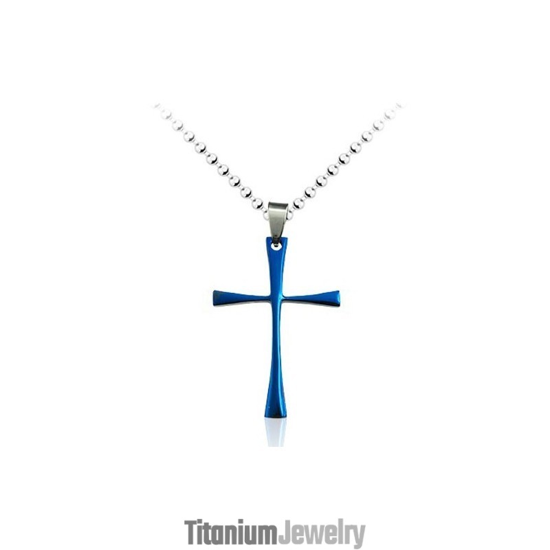 תליון צלב טיטניום כחול פשוט לגברים - שרשרת חופשית תליון צלב טיטניום כחול פשוט לגברים - שרשרת חופשית