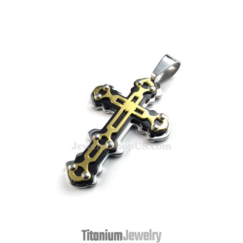 שרשרת תליון צלב שחור מזהב טיטניום (שרשרת חינם)