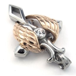 שרשרת תליון צלב טיטניום בציפוי כנפי מלאך מזהב ורוד (שרשרת חינם)