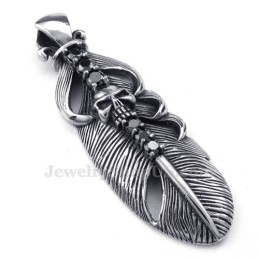 שרשרת תליון נוצה מטיטניום מעוטרת בגולגולת (שרשרת חינם)