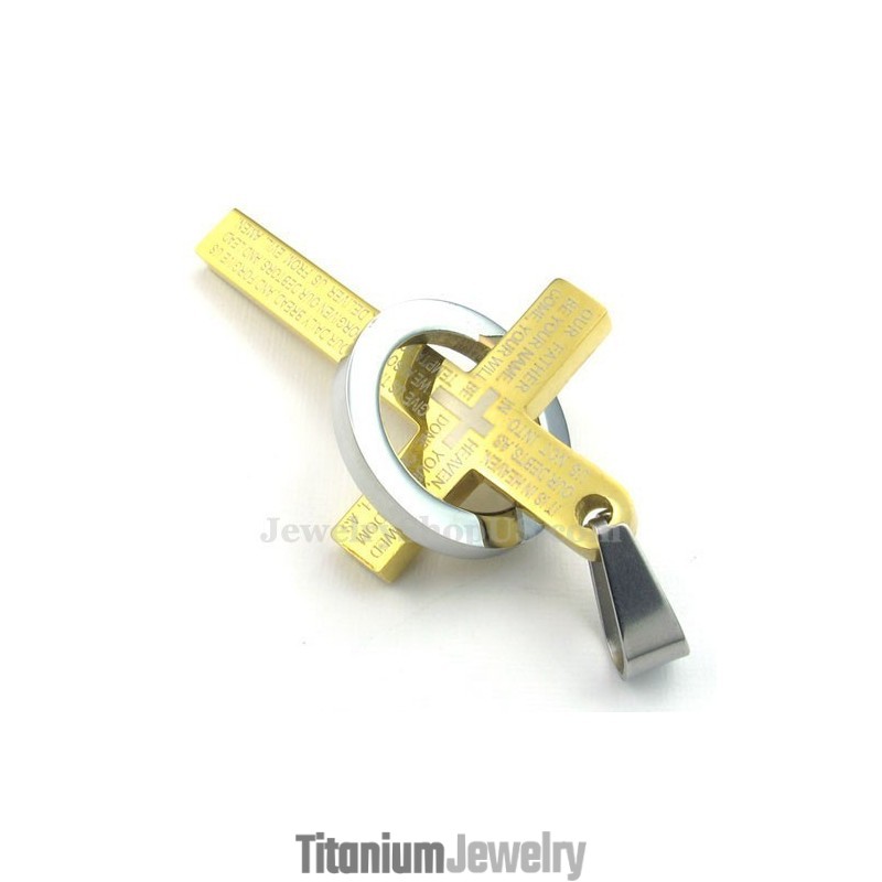 שרשרת תליון צלב זהב מטיטניום עם כתבי קודש (שרשרת חינם)