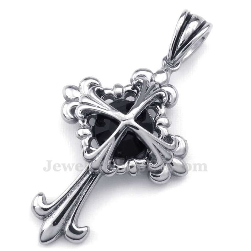 שרשרת תליון צלב פרחי טיטניום זירקון שחור (שרשרת חינם) שרשרת תליון צלב פרחי טיטניום זירקון שחור (שרשרת חינם)