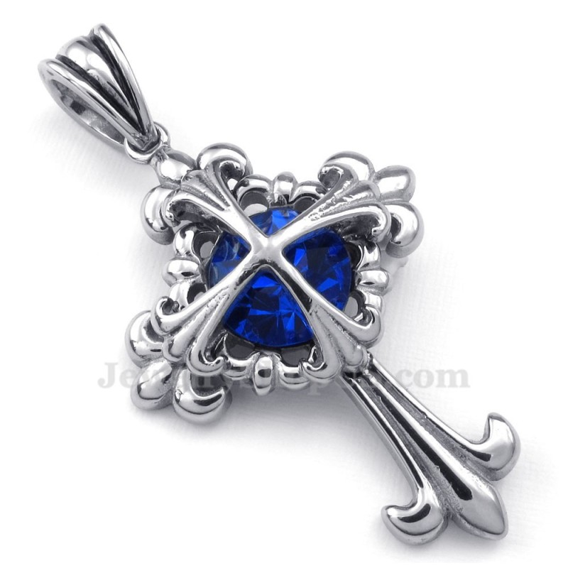 שרשרת תליון צלב פרחי טיטניום זירקון כחול (שרשרת חינם) שרשרת תליון צלב פרחי טיטניום זירקון כחול (שרשרת חינם)