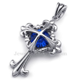 שרשרת תליון צלב פרחי טיטניום זירקון כחול (שרשרת חינם)