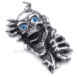 שרשרת תליון גולגולת עיניים כחולות מטיטניום (שרשרת חינם)