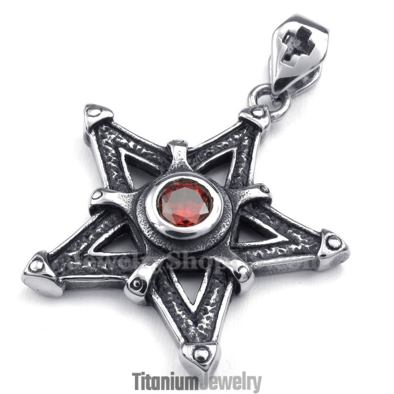 שרשרת תליון כוכב טיטניום זירקון אדום (שרשרת חינם)