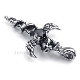 שרשרת תליון צלב מטיטניום עם כנפי חרב זירקון שחורה (שרשרת חינם)