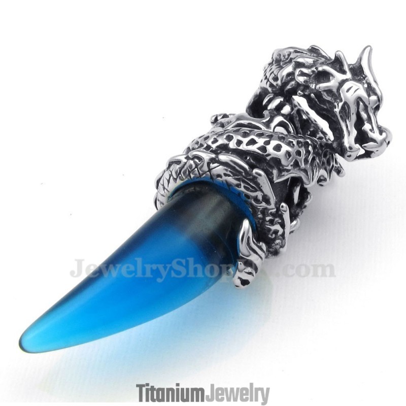 שרשרת תליון שן דרקון כחולה מטיטניום (שרשרת חינם) שרשרת תליון שן דרקון כחולה מטיטניום (שרשרת חינם)