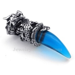 שרשרת תליון שן דרקון כחולה מטיטניום (שרשרת חינם)