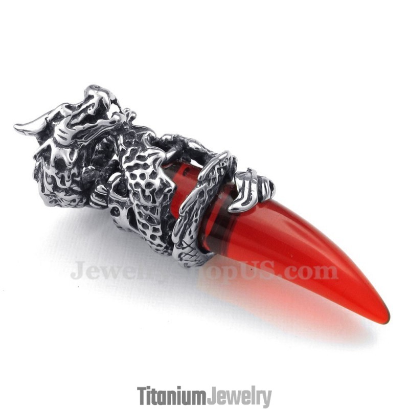 שרשרת תליון שן דרקון אדומה מטיטניום (שרשרת חינם)