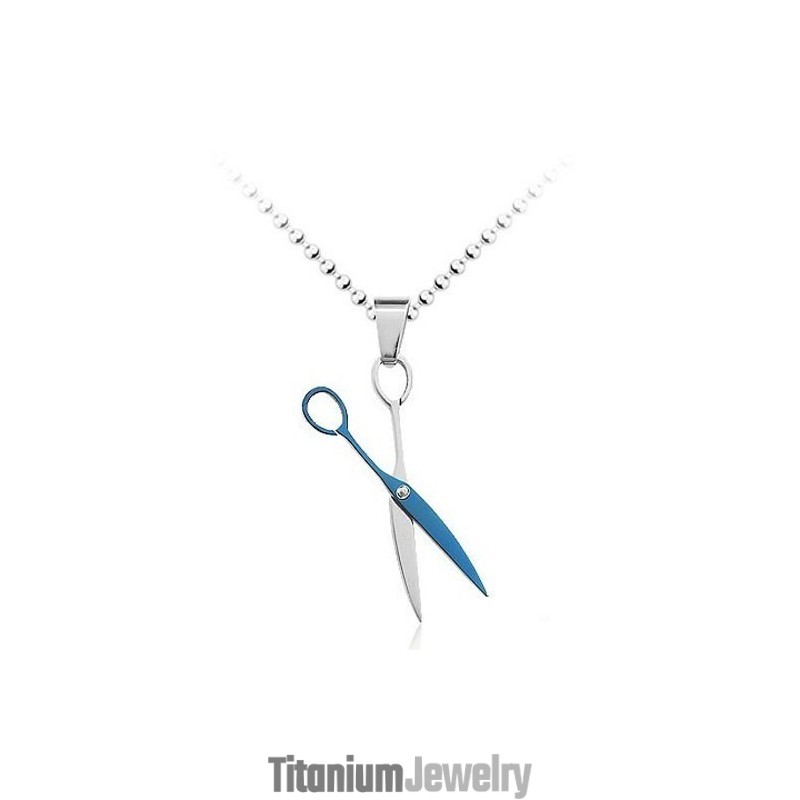 תליון טיטניום אופנתי מספריים כחולים - שרשרת חופשית תליון טיטניום אופנתי מספריים כחולים - שרשרת חופשית