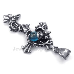שרשרת תליון צלב טיטניום עם חרוזי דרקון כחולים (שרשרת חינם)