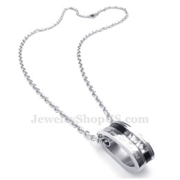 שרשרת תליון זוגית עם עיגולי טיטניום זירקון לבנים (שרשרת חינם) (זוג אחד)
