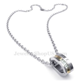 שרשרת תליון זוגית עם עיגולי טיטניום זירקון לבנים (שרשרת חינם) (זוג אחד)