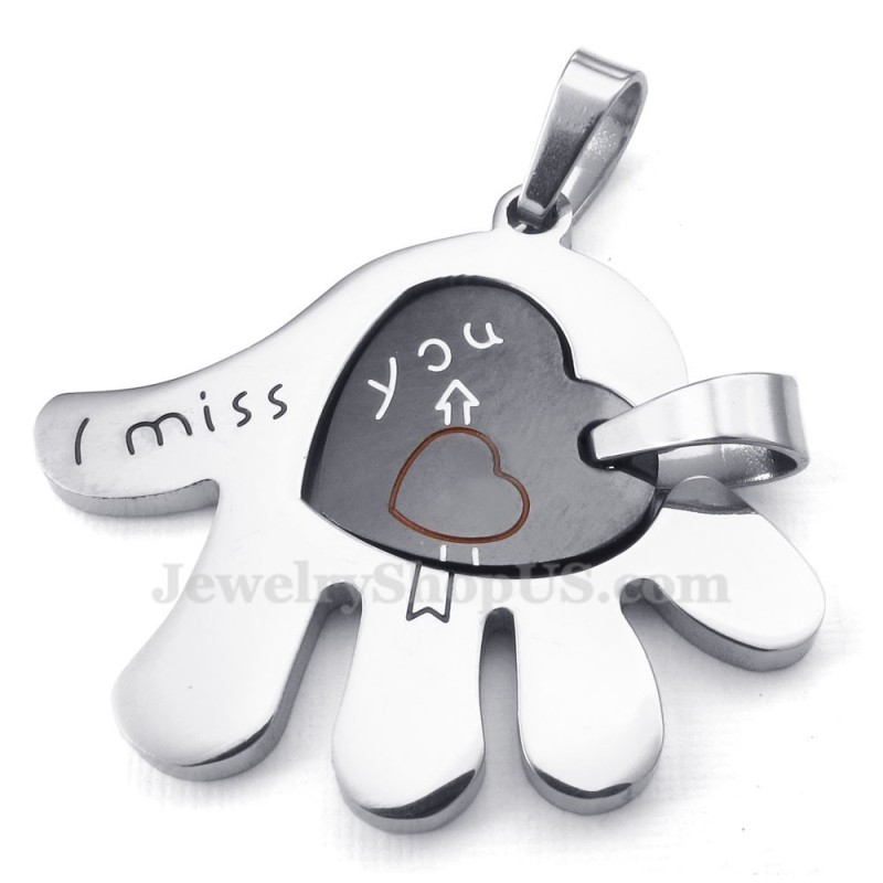 שרשרת תליון לבבות ידיים מטיטניום לזוגות (שרשרת חינם) (זוג אחד)